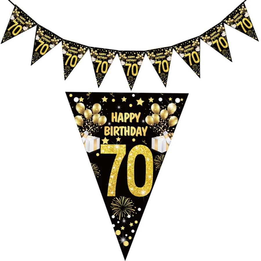 1 set 30 40 50 60 Jaar Gelukkige Verjaardag Papier Banner Verjaardagsfeestje Decoraties Volwassen Garland Verjaardag Anniversaire Zwarte Vlaggen