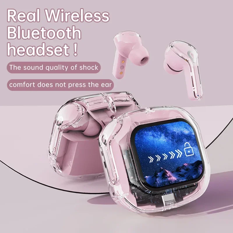 TWS Crystal Call Noise Reduction Stereo Earphones Smart Touch Color Screen Wireless Bluetooth headset