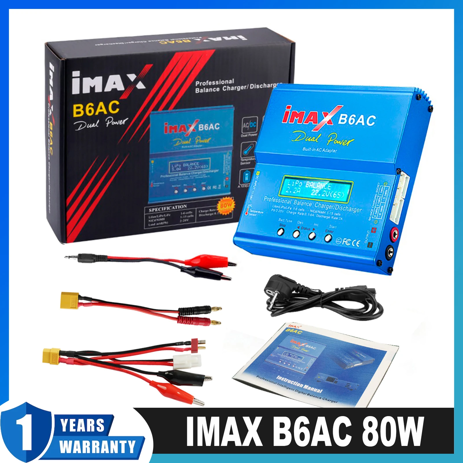 IMAX B6 AC RC Battery Charger 80W B6AC 6A Balance Charger Digital LCD Screen Li-ion LiFe Nimh Nicd PB Lipo Battery Discharger