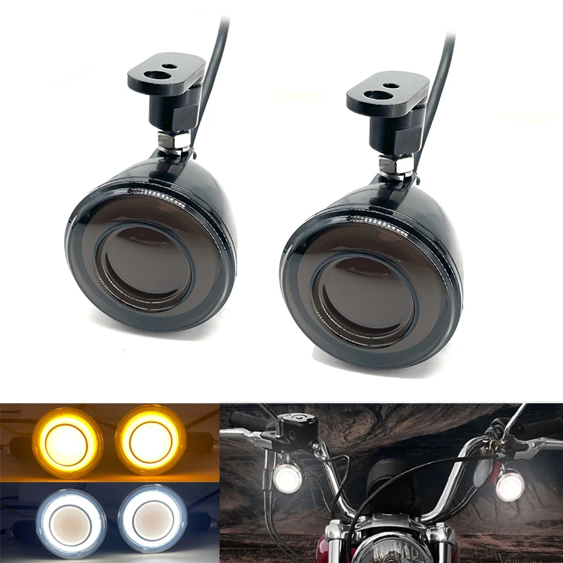 Motorcycle Front Running Light Turn Signal Lights Amber Indicator LED Winker Lamp for Dyna Softail Fat Bob Sportster 883 1200 