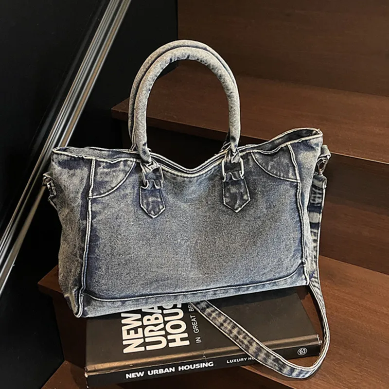 

Large Capacity Denim Cotton Shoulder Crossbody Bag Fashion Designer Handbag Ladies Tote Bags Luxury Women Durable Purses Sac