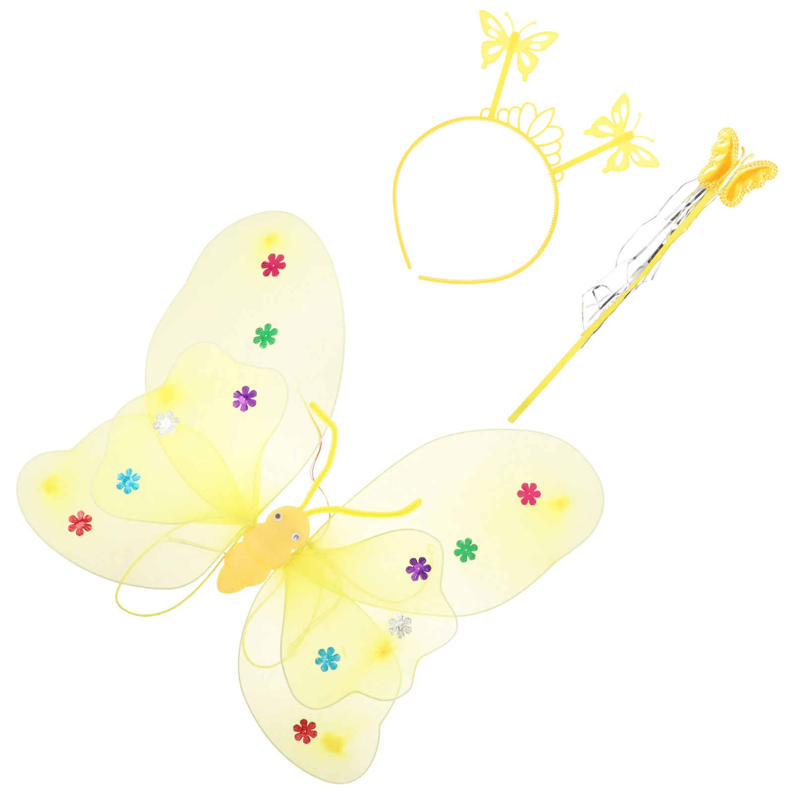 

3Pcs Double Layered Wings Hairband Comfortable Durable Elf Fairy Costume Set Halloween Accessory Angel Wing Random Color Role