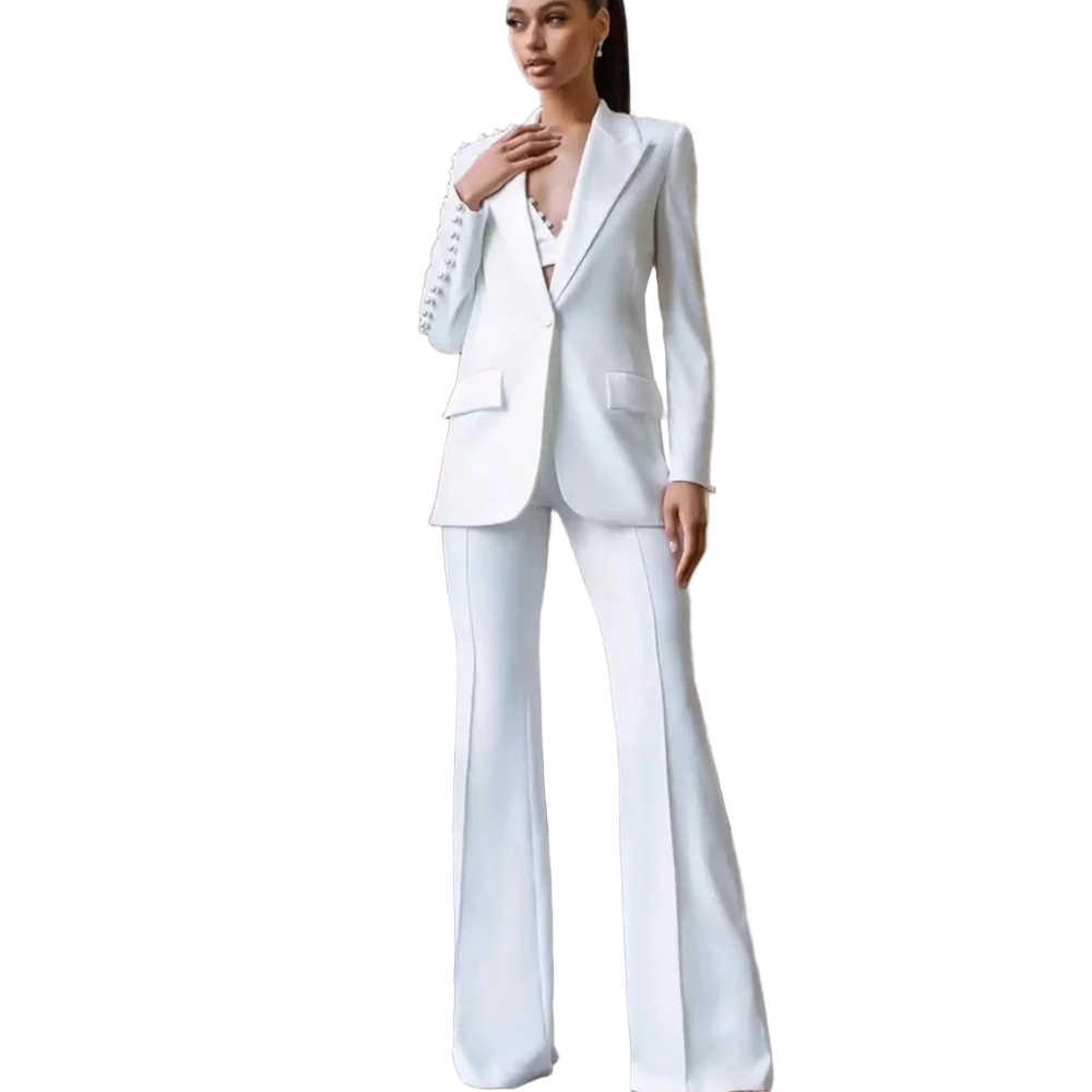 

Женский комплект из двух предметов, роскошный пиджак на одной пуговице с жемчугом, повседневный костюм, брючный костюм для банкета и вечеринки, комплект на заказ