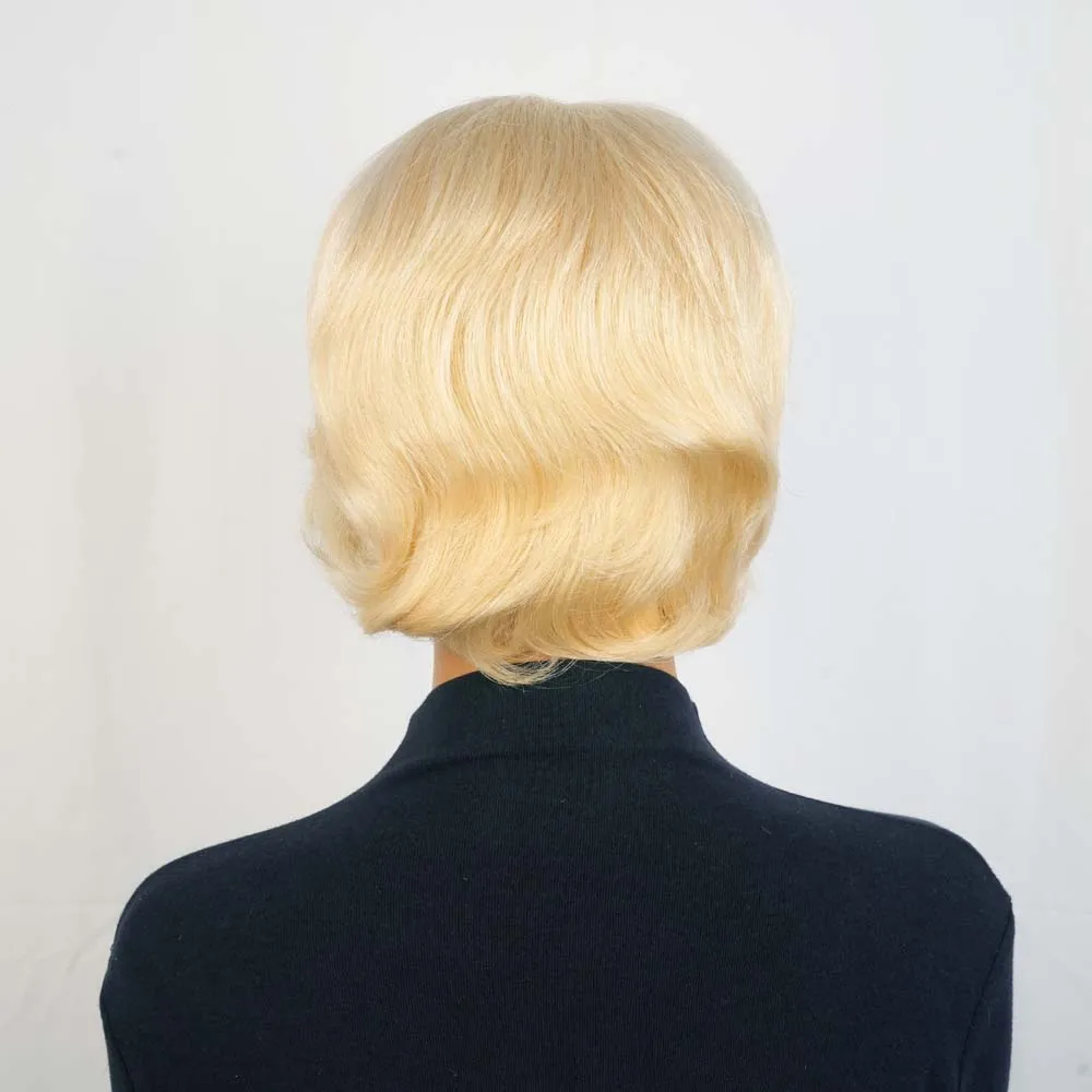 Straight blonde Short Pixie Cut Wig for Black Women with Bangs Short Bob Machine Made Human Hair Wig