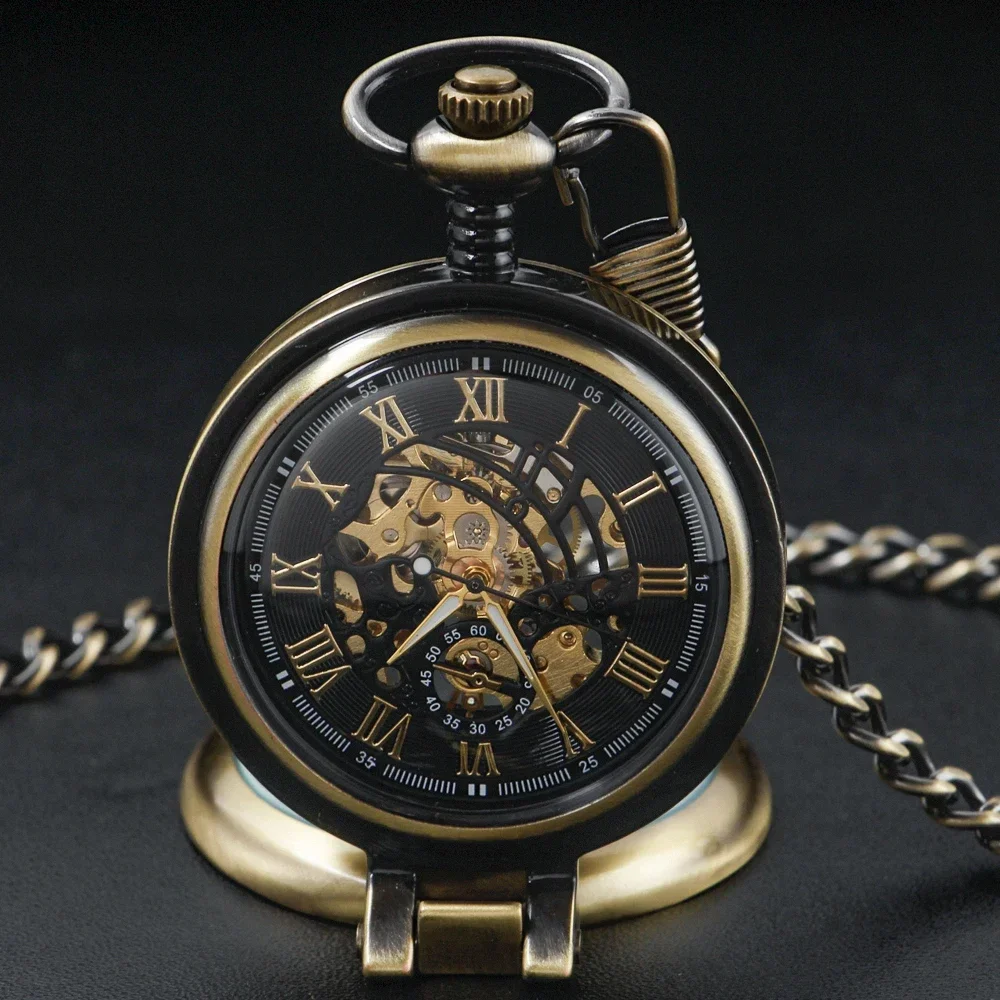 Bronze Mechanical Pocket Watch Retro Creative Rotating Cover Roman Numeral Display Manual Mechanism Pendant Male Pocket Clock