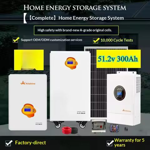 A Full Set of 20kw 51.2v 300Ah 60-degree Solar Energy Storage Battery 220v Off-grid Lithium Battery System Balcony