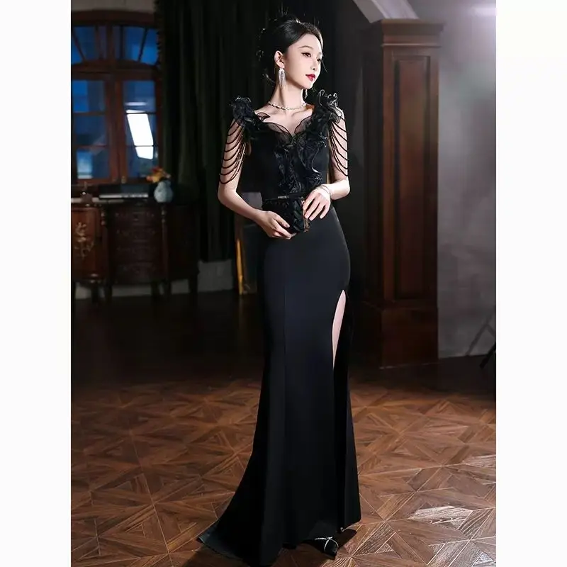 Evening Dress Female Company Annual Meeting Host High End High Grade Luxury Heavy Industry Long Tailed Dress