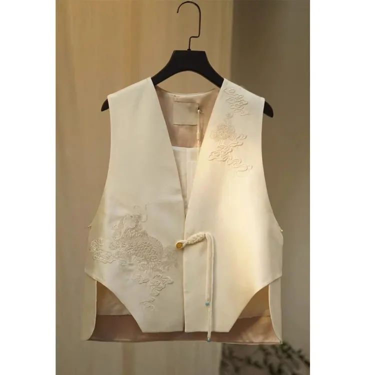 

New Chinese Sle National Trend Button Bal Vest Women's Spring Summer Autumn European Goods High-End V-ne Svel ...