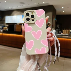 Full Screen Love Heart Lanyard Strap Phone Case For iPhone 15 14 13 12 11 Pro Max X XS XR 7 8 Plus SE 2020 Silicone Soft Cover