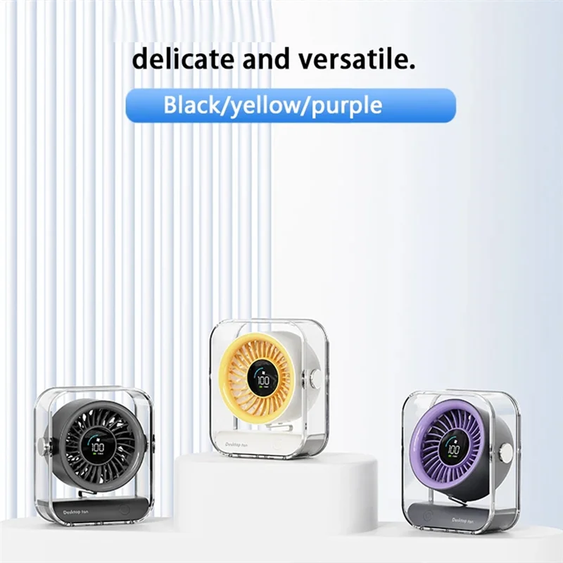 Quiet Circulation Desktop Fan 100 Speeds LED Digital Home Office Mini Fan 3000Mah USB Rechargeable Big Wind White