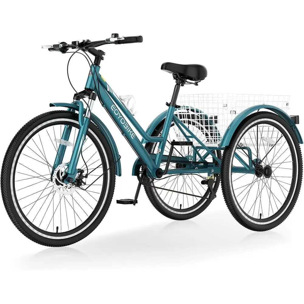 

Adult Mountain Tricycle, 7 Speed Three Wheel Bike, 24/26 Inch Adults Trikes or Seniwith Shopping Basket, Exercise Men's Women's