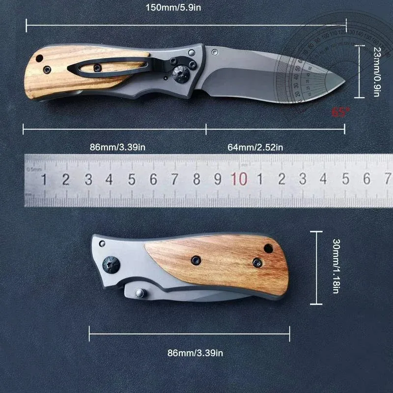 1pc, stainless steel wooden handle knife, high hardness pocket easy to carry fruit knife, outdoor camping hiking special