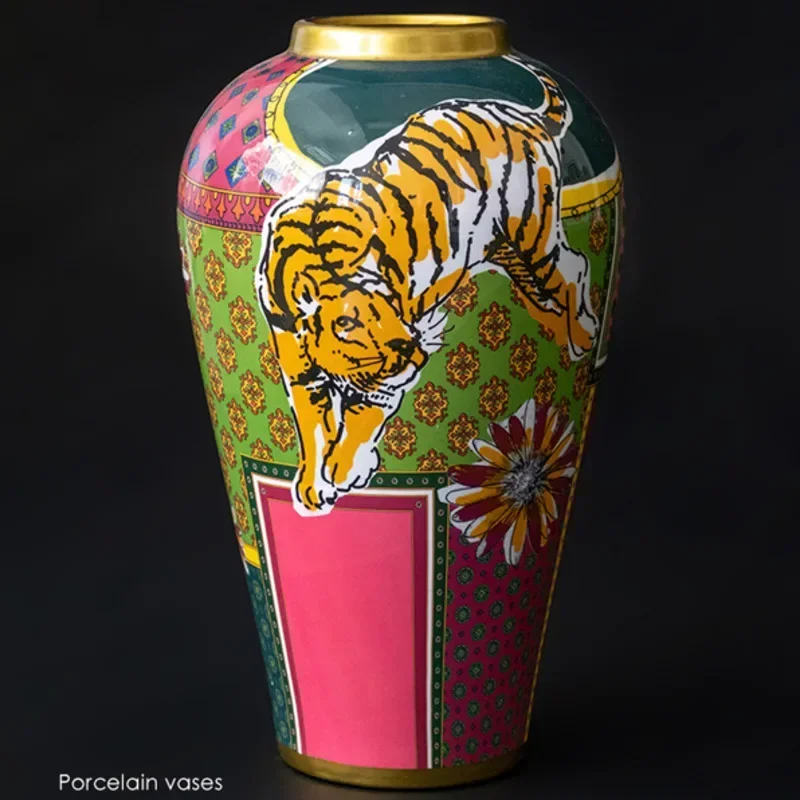 HandPainted Tiger Decorative Vases Modern Porch Flower Holder HighEnd Business Gift & Home Decoration for Style Lovers