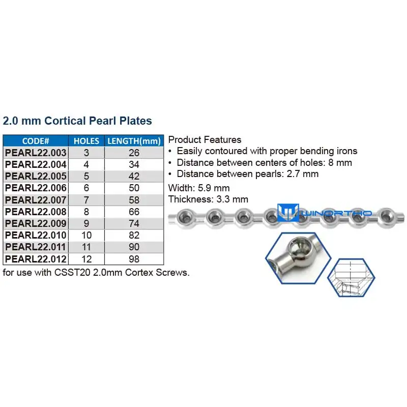 2.0mm SOP PEARL locking bone plate ALPS veterinary orthopedic instruments  TPLO pet animal surgical  winortho kyon cortex screws