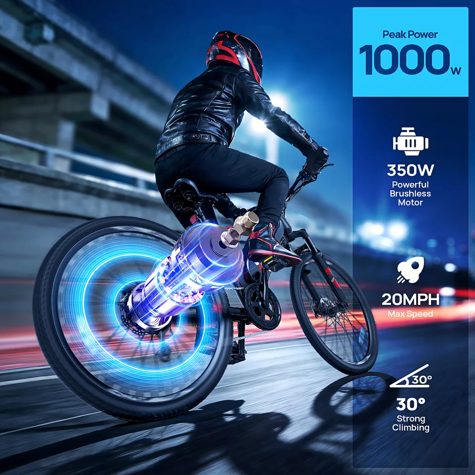 QNUT Victor 4.0 26 Inch Mountain Electric Bike Peak 1000W Motor 36V 7.8Ah Removable Battery Up to 20 Mph Commuter Ebike for Adults and Teens UL2849 Certified 1‑Year Warranty image 5