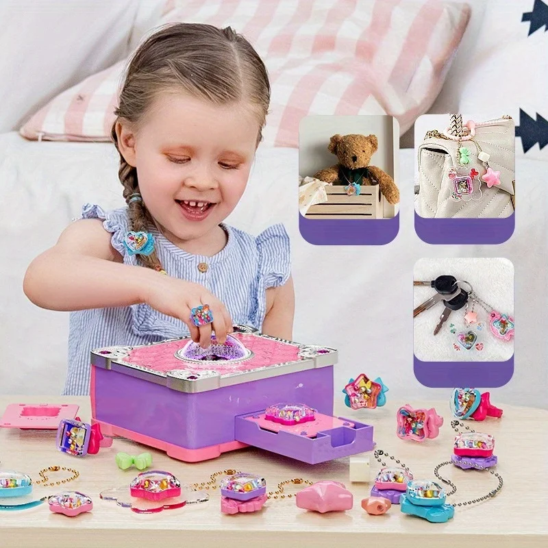 Magic Jewelry Making Kit 3D Magic DIY Jewel Rings Keychain Creative Handmade Craft Box Set for Girls Xmas Birthday Gifts