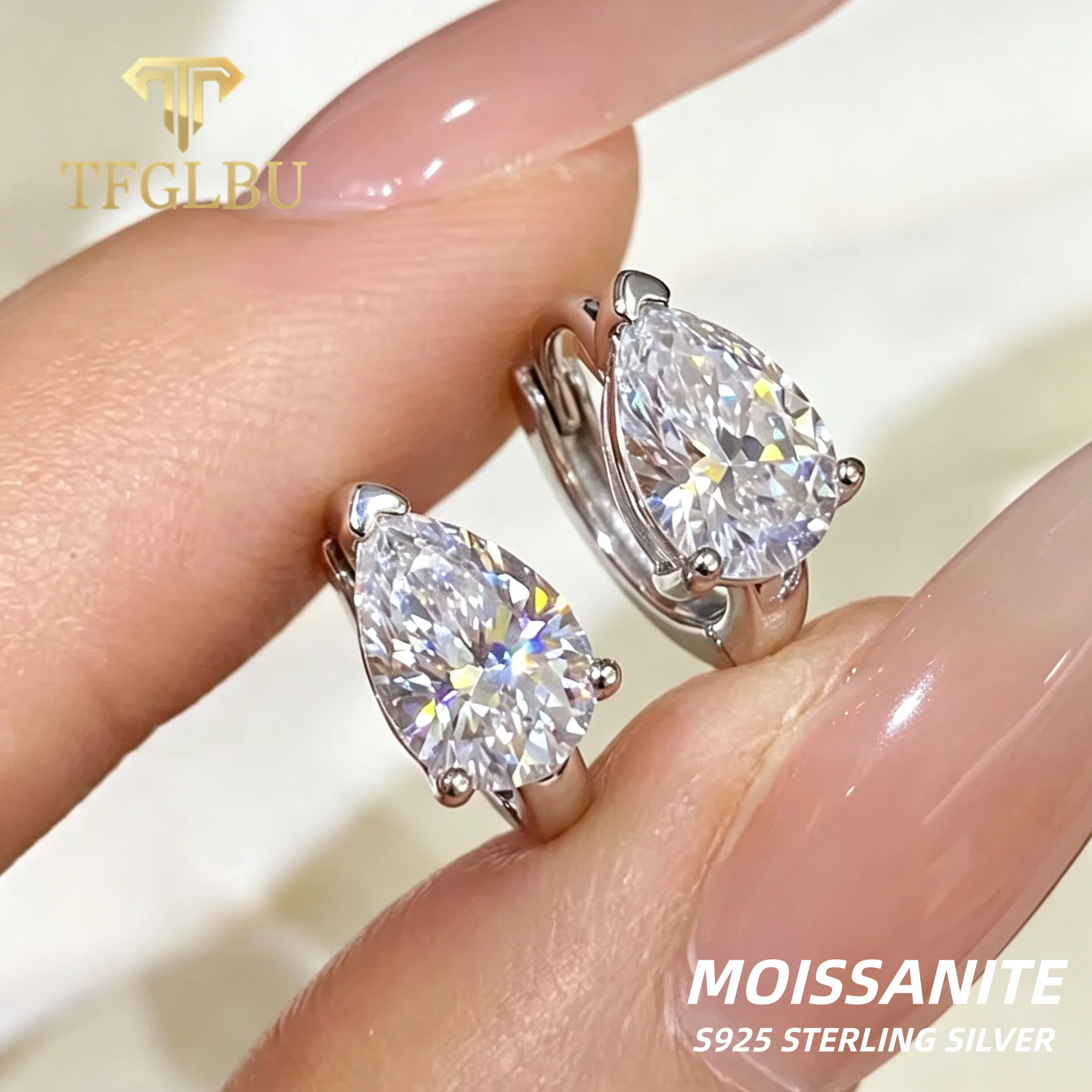 TFGLBU 5*8mm Pear Cut Moissanite Hoop Earring for Women 925 Sterling Silver Waterdrop Moissanite Ear Buckle Wedding Fine Jewelry
