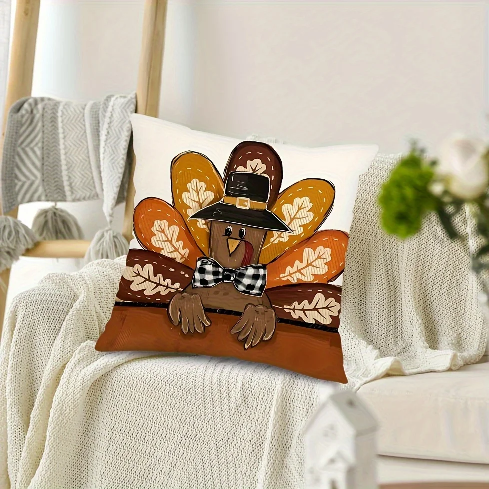 Single-sided Thanksgiving Turkey Pillowcase Autumn Maple Leaf Decoration Modern Style Zipper Closure  Sofa Pill