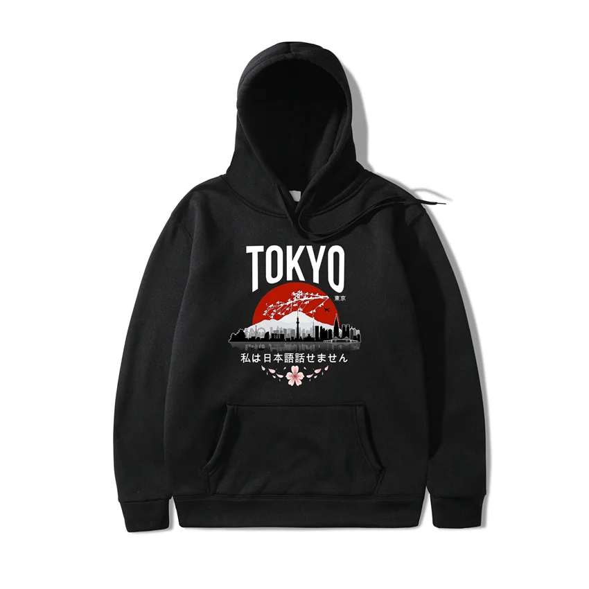 Japanese Tokyo Sakura Print Men's Hoodie Fashion Winter Autumn Men's Women's Cotton Hoodie Sweatshirt Top Japanese Pullover