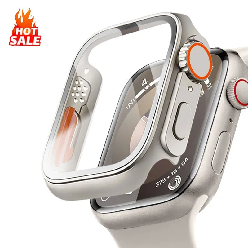 Glass+Case for Apple Watch Change To Ultra iWatch Series 4 5 6 7 8 9 45mm 41mm 44mm 40mm Screen Protector Cover Upgrade to Ultra