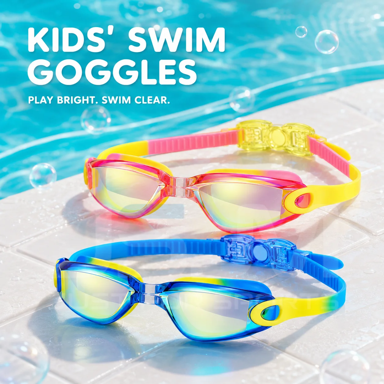 JSJM Kids Swimming Goggles Anti-Fog UV Protection Leakproof Wide View Adjustable Swim Glasses Set with Nose Clip and Ear Plugs