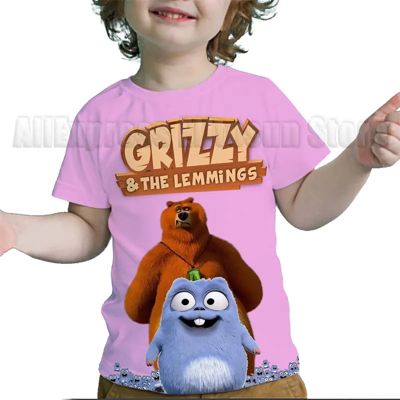 Camisetas con estampado 3D de Grizzy and the Lemmings para niños, camisetas de dibujos animados para niños pequeños, camisetas de Anime para niños y