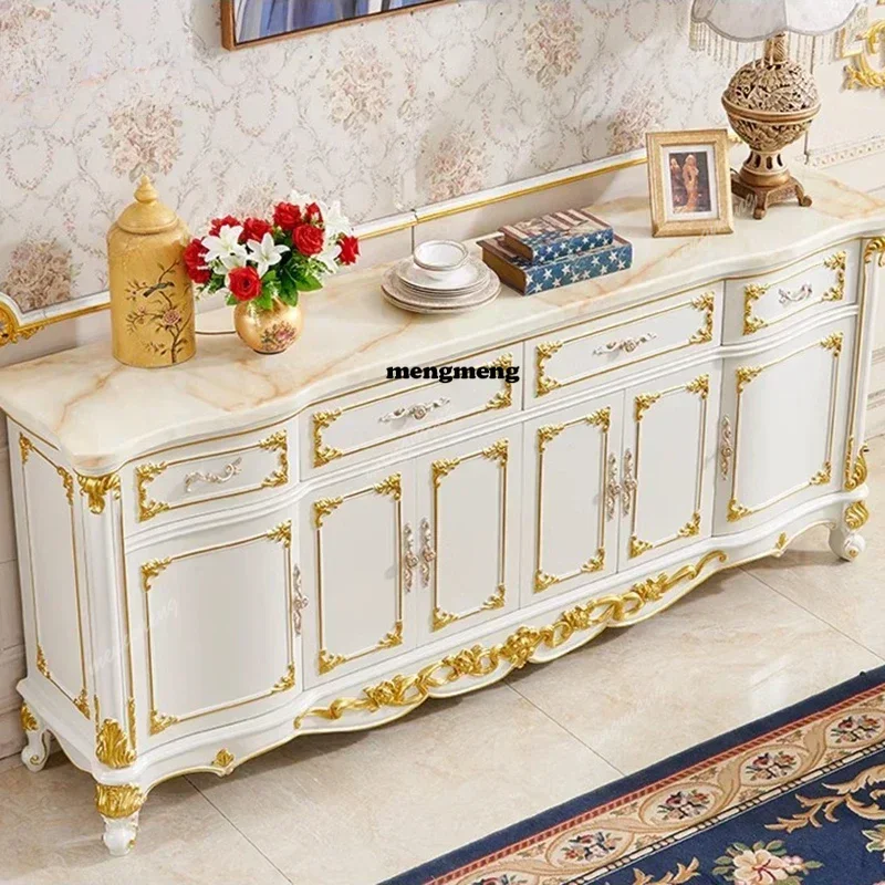 

European Solid Wood Marble Living Room Cabinet Italian Design Luxury Kitchen Cabinet Storage Home Furniture Armoires Salon