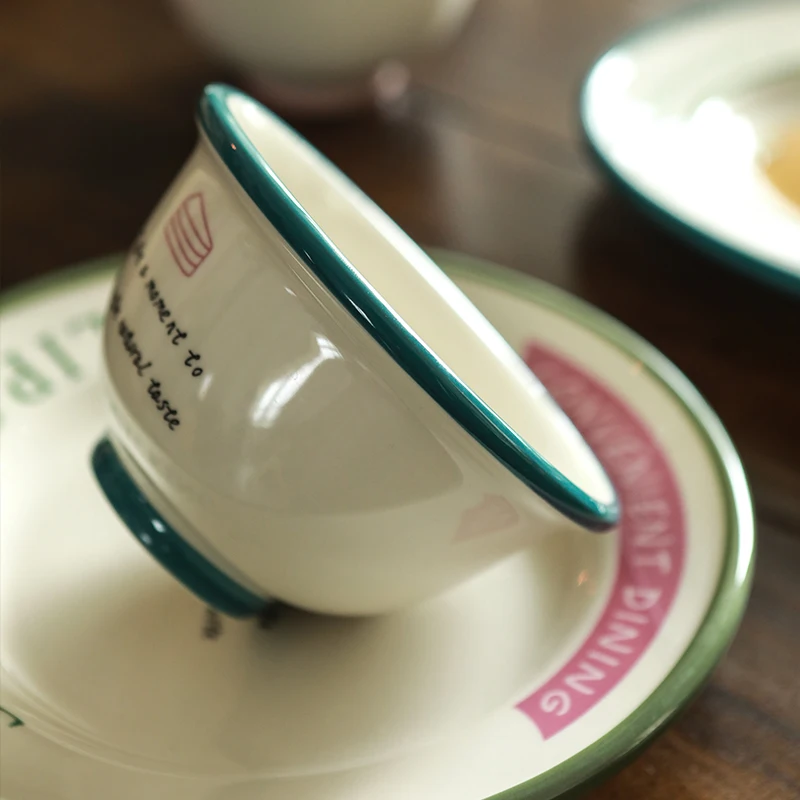 مجموعة أدوات المائدة الخزفية طبق عشاء وعاء الأرز أطباق لطيف بسيط إلكتروني الطباعة طبق مستدير أدوات المائدة المنزلية حفلة دفئا هدية #4