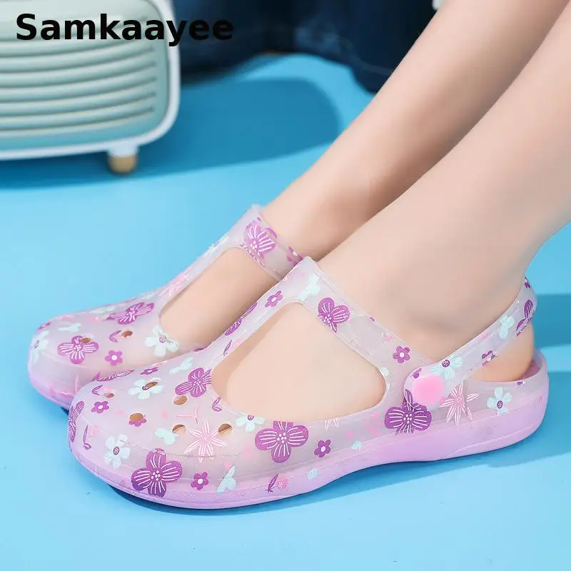 

Женские сандалии с мягкой подошвой, пляжные шлепанцы, дышащие, цветочный рисунок, мюли, клоги, для сада, летняя модель y13, 36-41