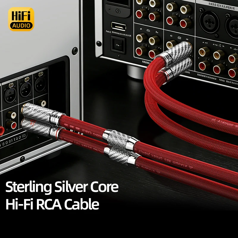 One Pair HiFi 6N Sterling Silver RCA Interconnect Cable Hi-end 2RCA Male to Male HiFi Stereo Audio Cable for Amplifier CD Player