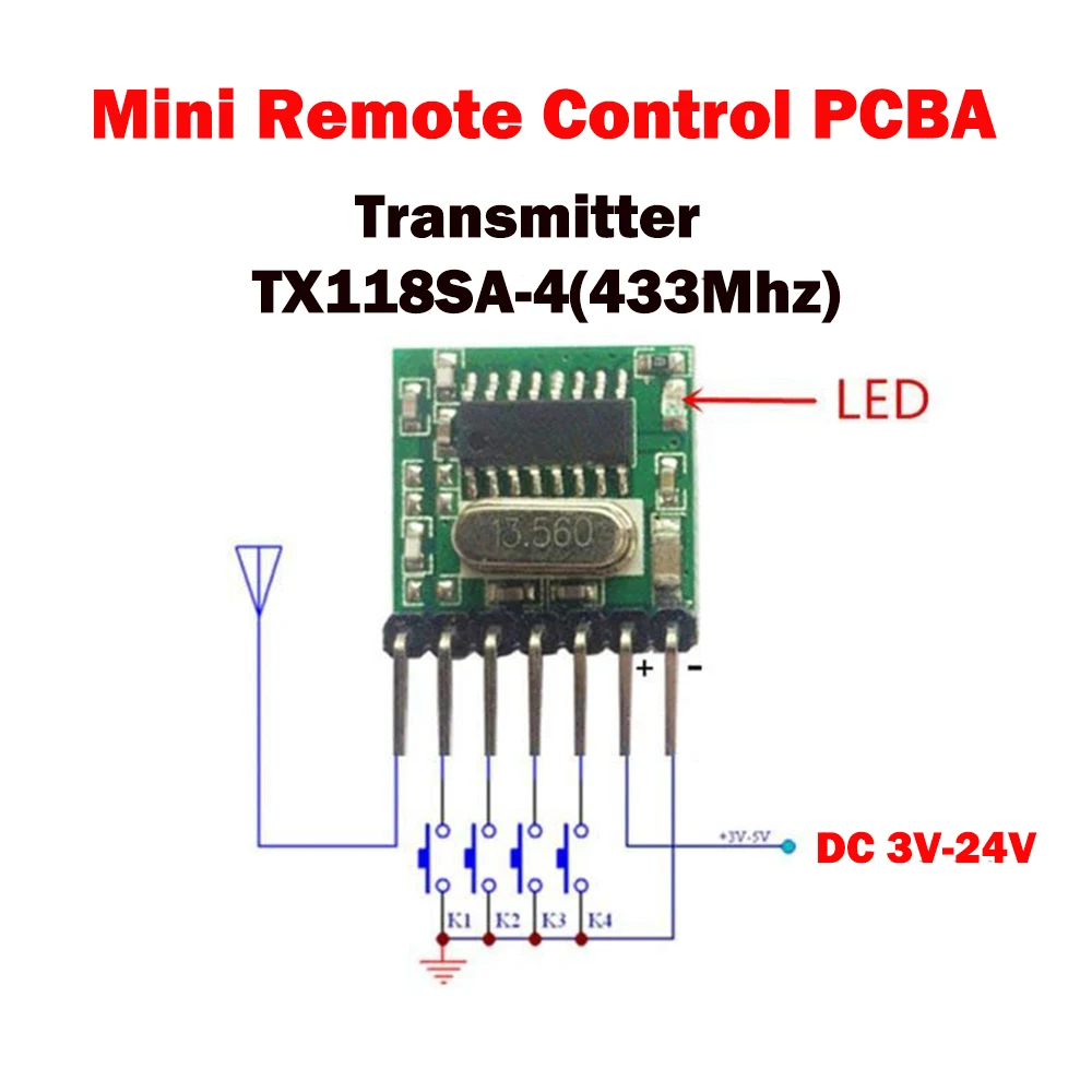 RF 모듈 433 Mhz 무선 수신기 모듈 RX480E 송신기 수신기 학습 코드 1527 Arduino Uno 용 4Ch 안테나