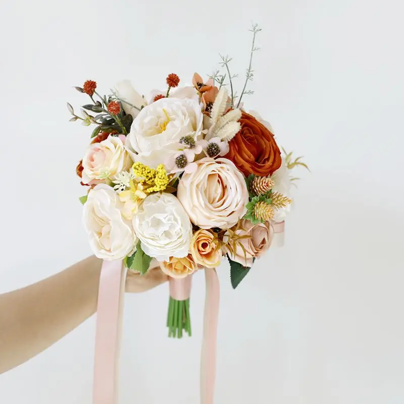 YeeNanee Wedding Bouquets for Bride White Blue Artificial Rose Flowers Bridal Bouquet Rustic Wedding Ceremony Anniversary Decor