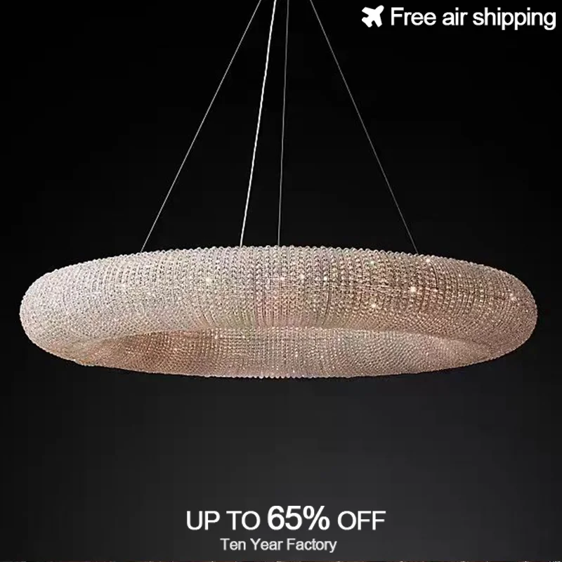 

Modern High End K9 Crystal Round LED Suspension Chandelier Ceiling Hanging Luminaire Lighting For Dining Room Decor
