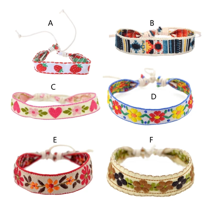 Boho Strawberry Flower Embroidered Bracelet Handmade Braided Bracelet Friendship Wrap Bracelets Thread Woven Wristbands image 2