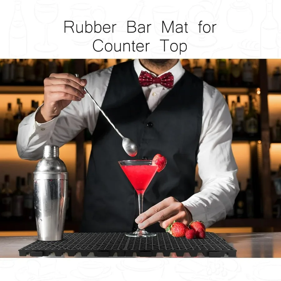 10 Pcs Bar Countertop Supplies Interlocking Mats 12 x 12 Inch Rubber Black Shelf Liners Bar Drying Coffee Non Slip Spills Mats