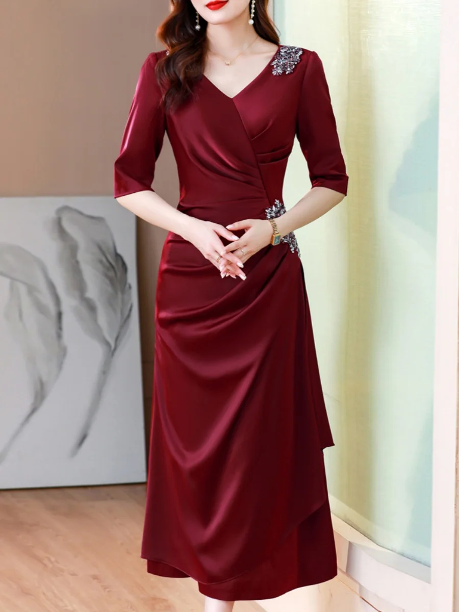 

Ele Wedding Dr for Mothers Young Sle Parwear Faionable Evening Gown Materni Summer Long Skirt Vintage Beads