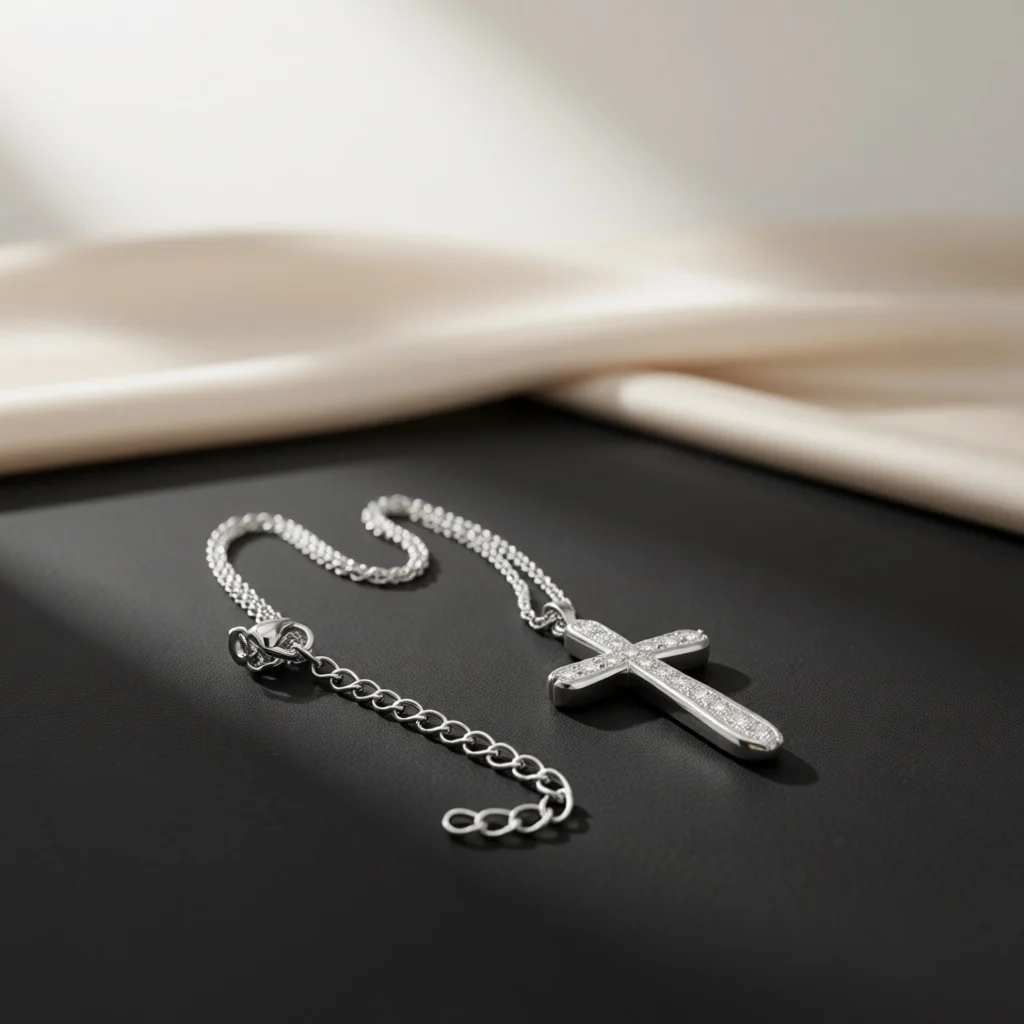 Round‑Cut Paved Crystal Cross Necklace Polished Fine Craft Sweet Birthday Anniversary Holiday Gifts For Female Friends Partners