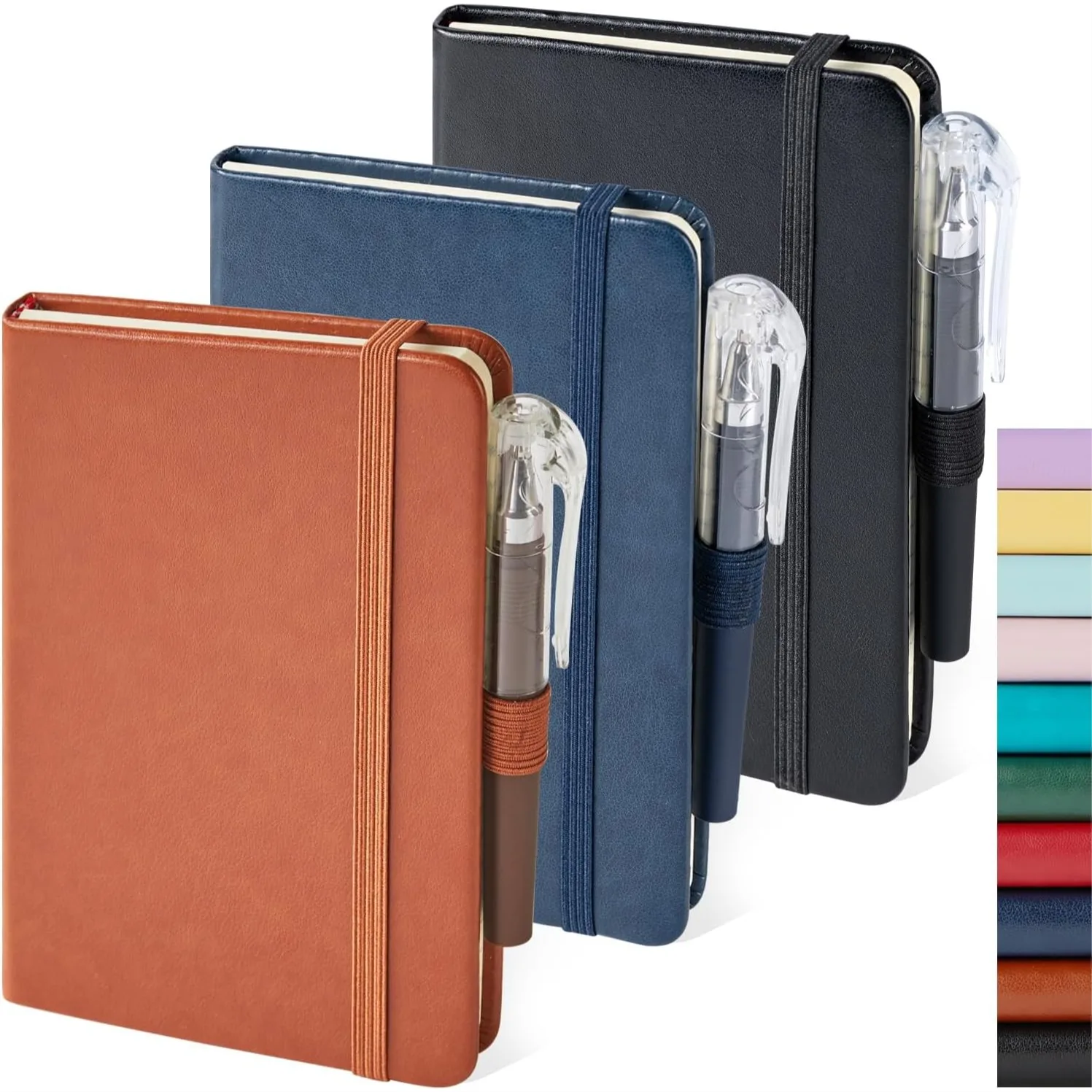 

3 Pack Pocket Notebook Journals A6 Mini Notepads With Pen Holder 408 Lined Pages 3.7x5.7 Inches Black Brown Blue