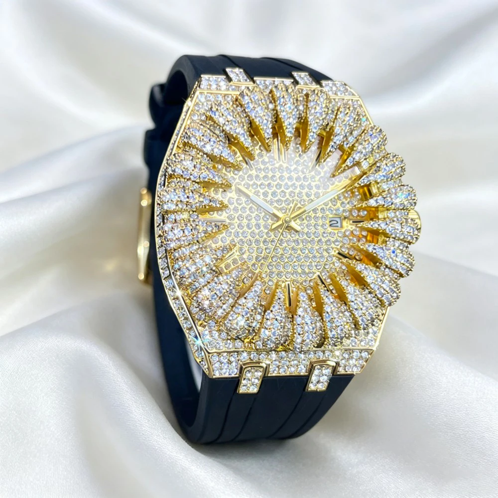 Classic Designer Watch For Men Hip Hop Full Diamond Bling Bling Quartz Timepiece Luxury Crystal Bracele Round Clock For Gift New
