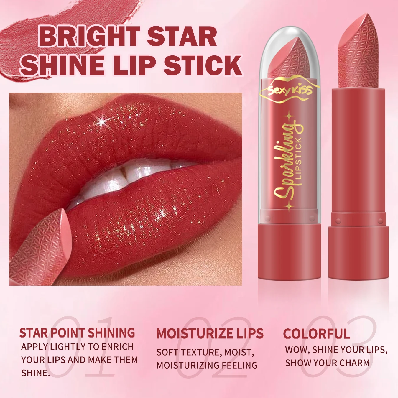 Conjunto de batom com glitter de 6 cores, acabamento pérola glitter, brilho labial durável, presente de dia dos namorados para mulheres