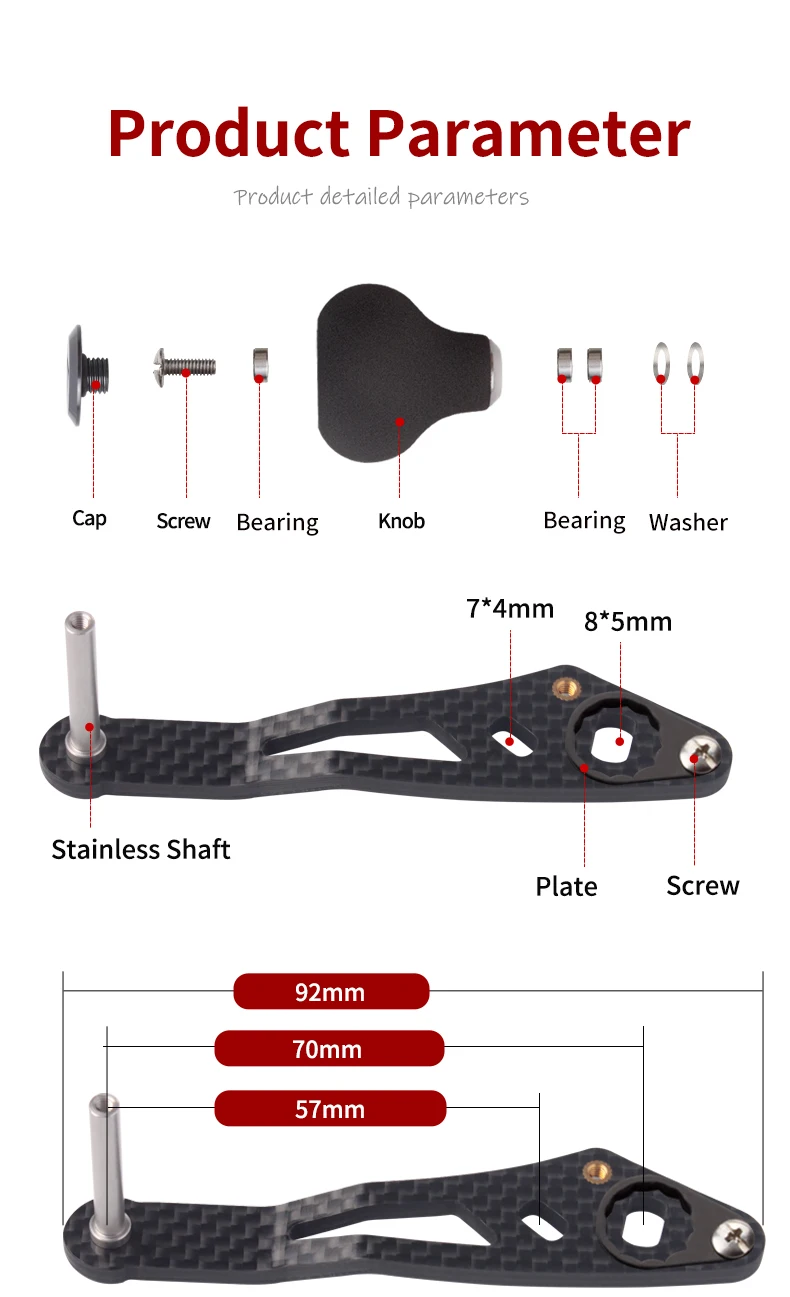 Ruke Newfishing Rollengriff aus Kohlefaser, Einzelgriff mit EVA, Länge 92mm, 7*4/8*5mm Löcher, passend für D/S/A Rollengriffe, DIY-Zubehör – Detail 4