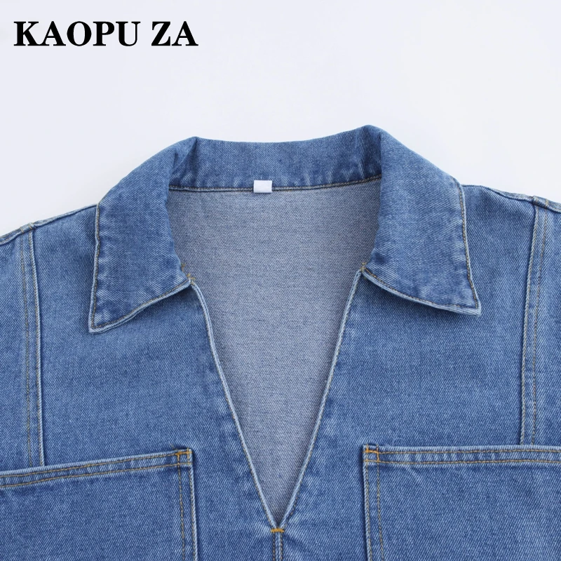 KAOPU ZA 2024 New Autumn Women's Fashion Denim Shirt Long Sleeve V-Neck Versatile Pocket Decoration Casual Jacket