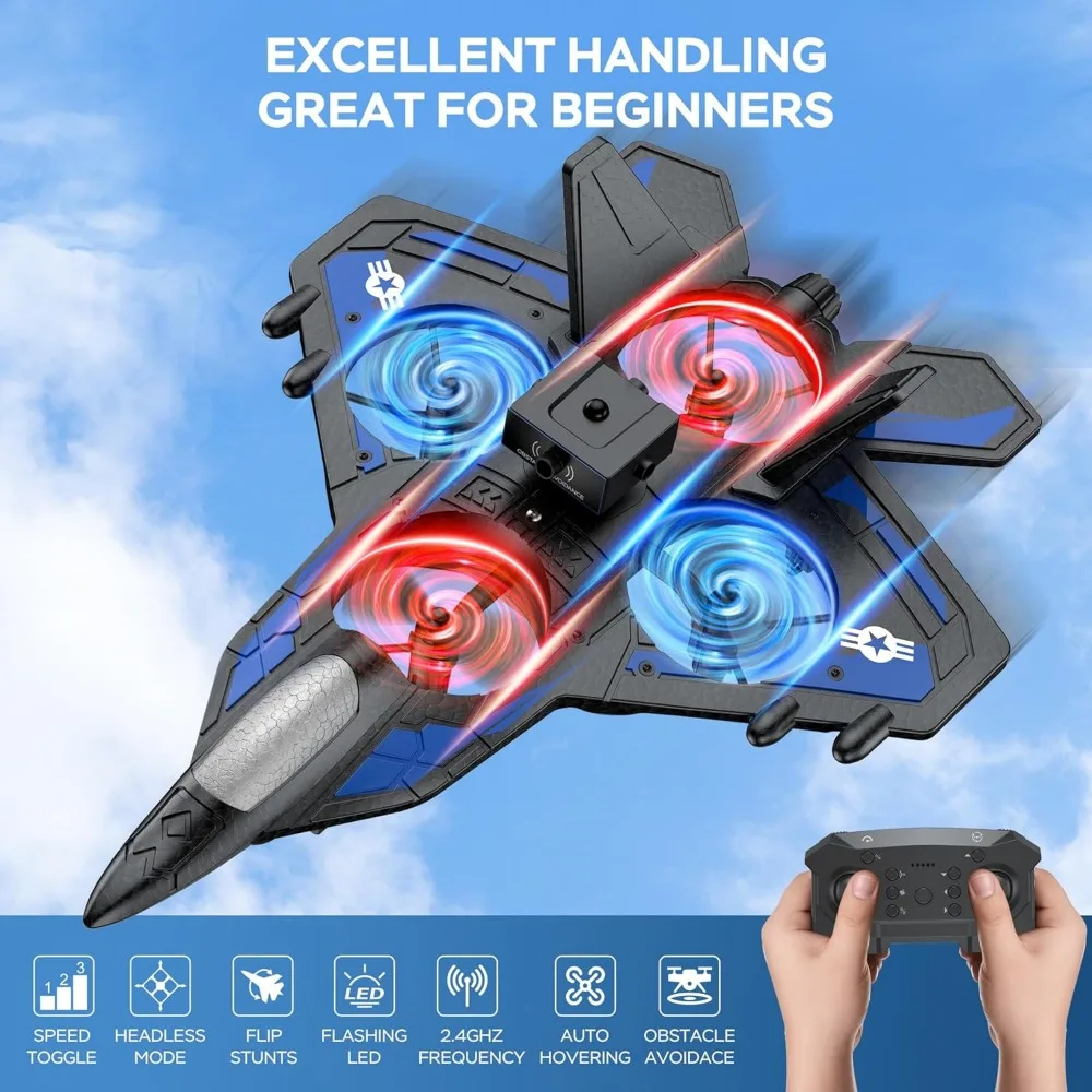 2.4GHz Remote Control LED Lighted Airplane with 360-Degree Stunts, 6-Axis Gyro, and Crash-Resistant Foam Construction for 40-Min