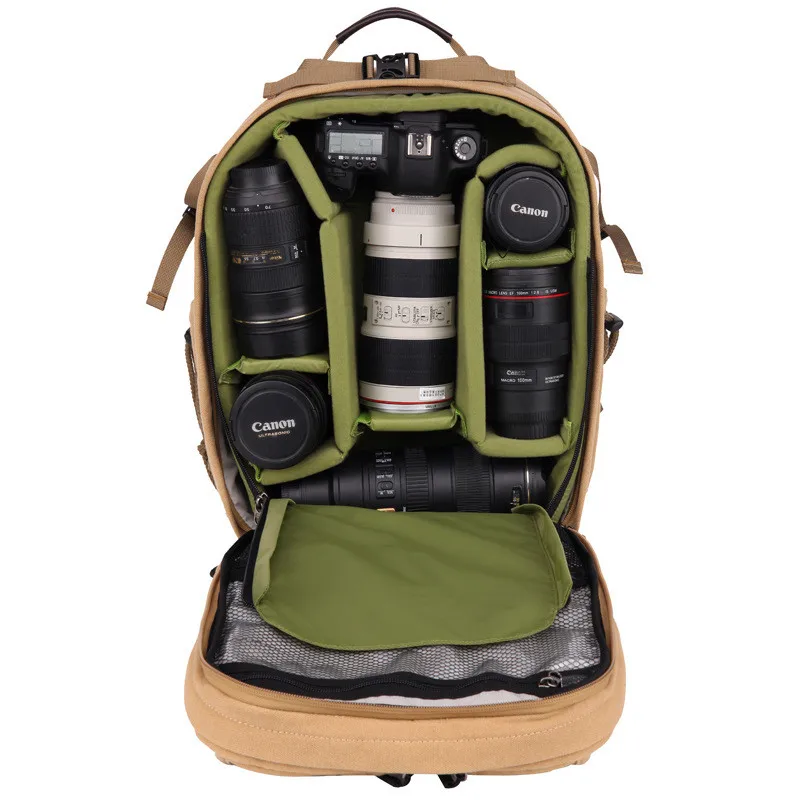 Large Capacity Camera Canvas Travel Backpack Soft Shoulders DSLR Waterproof Bag Video Photo Tripod Case for Canon Nikon Sony SLR