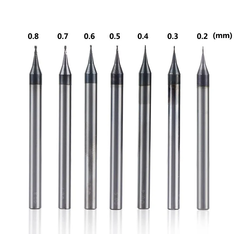 2 Flute Micro Flat End Mill 0.2-0.9mm Mini CNC Router Bit 4mm Shank Tungsten Carbide End Mill Mini Milling Cutter