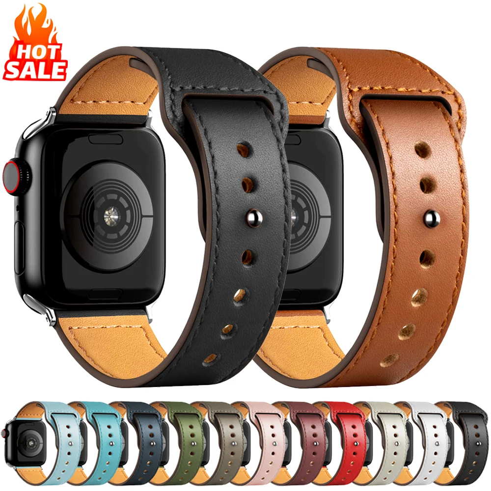 Strap For Apple Watch Band 44mm 46mm 45mm 41mm 40mm 42mm Leather Correas Bracelet iWatch Series 11 10 9 8 7 6 SE Ultra 2 3 49mm