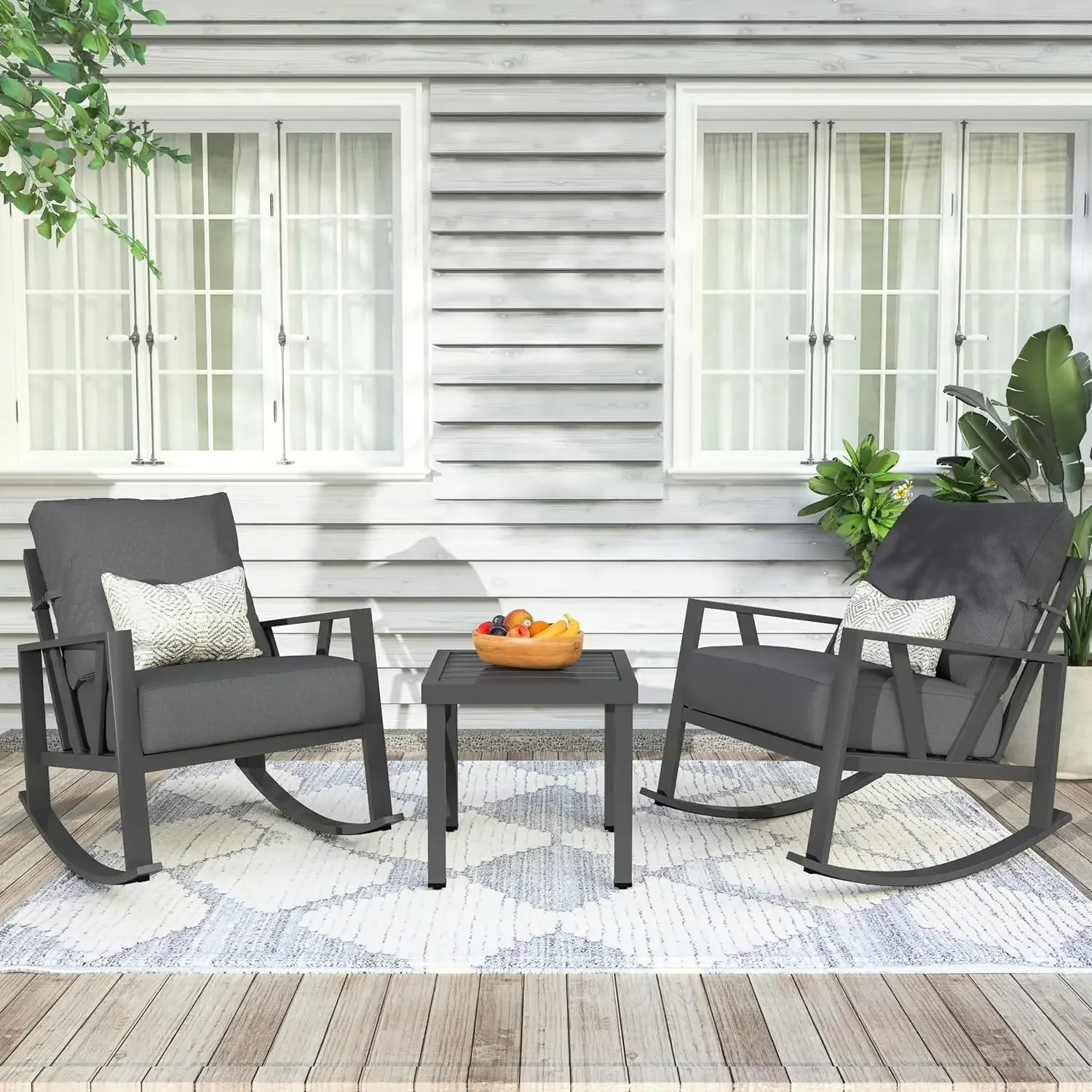 

Patio Porch Furniture Set, 3 Piece Metal Outdoor Patio Furniture Set, Small Patio Bistro Conversation Set