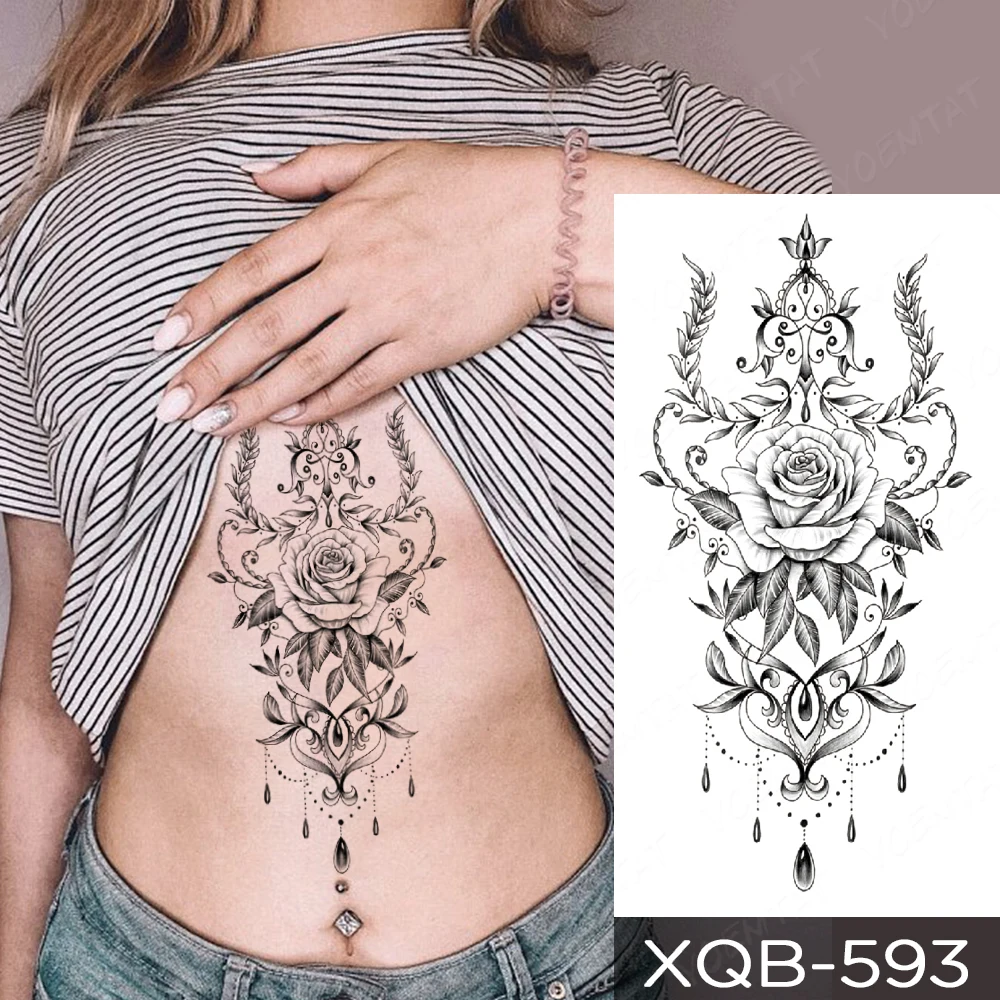 Waterdichte Tijdelijke Tattoo Sticker Bloemen Taille Rozen Flash Tatto Henna Mehndi Totem Hand Body Art Arm Fake Tatoo Mannen Vrouwen