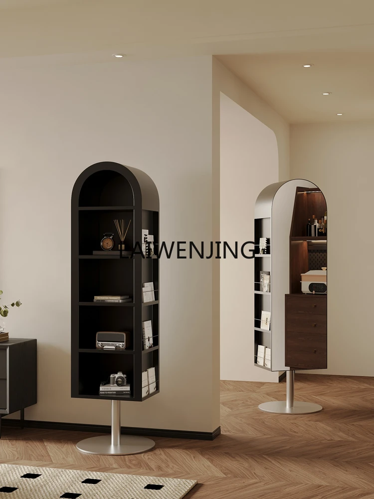 

HLZ rotating full body mirror floor bookshelf light luxury magazine rack storage mirror cabinet