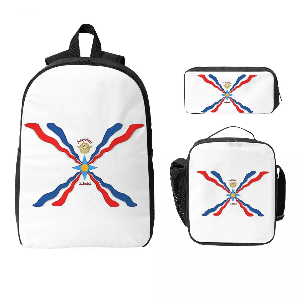 

Luxury Assyrian Suryoyo Flag Backpack Boys Girls BookBag School Bag Laptop Shoulder Bags 3ps Insulated Lunch Bag Pencil Case